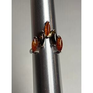 Baltic Amber Marquise Ring 925 Sterling Silver Multi Stone Statement